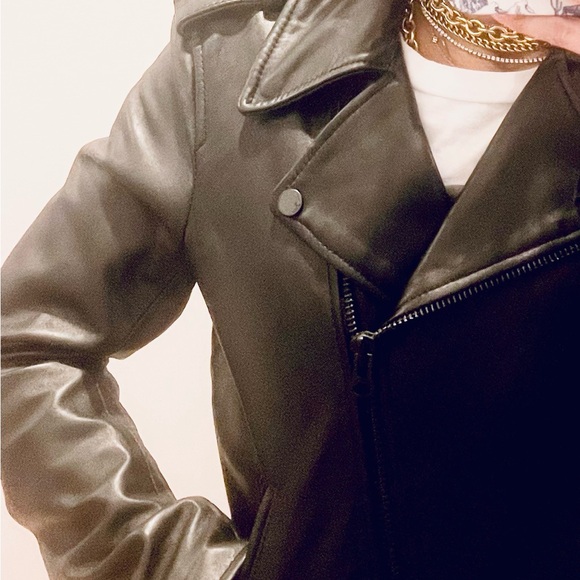 7 for all mankind Genuine 100% Leather Black Motorcycle Moto Jacket (small) - Picture 7 of 9